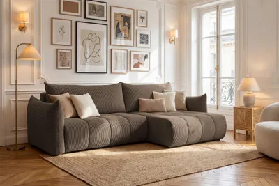 Produktbild von Ecksofa Schlafsofa ONTARIO in Stoff Poso Braun Ottomane Rechts