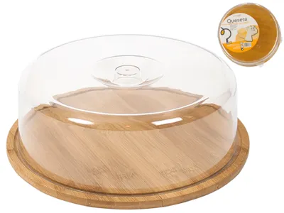 Produktbild von Quesera Tablett mit Glasglocke - Bambustablett - rund 28 cm