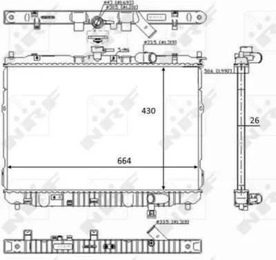 Produktbild von Kühler Motorkühlung Kühlrippen gelötet 664 - 430 mm Alu NRF für u.a. KIA CARENS
