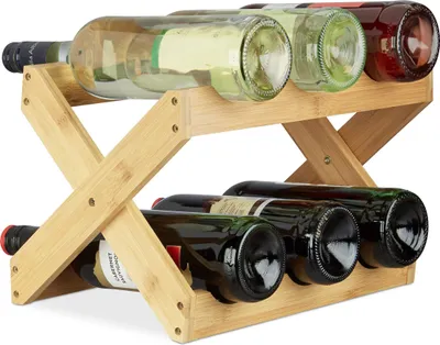 Produktbild von Relaxdays Weinregal Bambus, X Shape, 6 Flaschen, Landhaus-Stil, klein, Flaschenregal faltbar, HBT 22 x 36 x 20 cm, natur