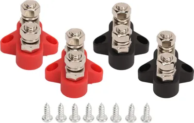 Produktbild von 4 Stück Batteriestromanschlussbolzen DC 12–48 V M8 Doppelverteileranschlussklemmenblock-Sammelschiene für Autos, Wohnmobile, Boote, LKWs