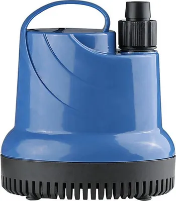A blue submersible pump with a black base and handle, shown against a white background.