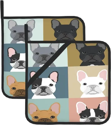 Produktbild von Topflappen, isolierter Topflappen, dick, hitzebeständig, zum Grillen, Kochen, Backen, 2 Stück,Französische Bulldogge Bedruckt