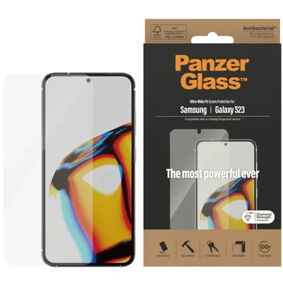 Zdjęcie produktu dla PanzerGlass ® Screen Protector Samsung Galaxy S23 | Ultra-Wide Fit, Samsung, Samsung - Galaxy S23, Aplikacja na sucho, Odporny na zadrapania, Odporny na wstrząsy, Przezroczysty, 1 szt.