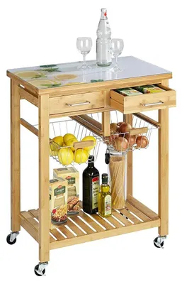 Obrázok produktu pre Avilia – Servírovací vozík do kuchyne, vyrobený z bambusu a kovu, rozmer 69 x 88 x 40 cm, farba: hnedá