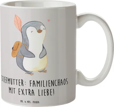 Produktbild von Mr. & Mrs. Panda Tasse Stiefmutter Liebe - Grau Pastell - Geschenk, Kaffeebecher, Pott, persönliche Erinnerungen, Beziehung, cappuccinotasse, Stiefkind, Weihnachten