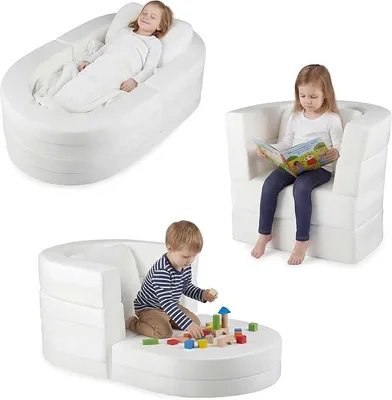 Imagen del producto de Sofá infantil 3 en 1, con función de sillón, relleno de espuma suave, cojín y funda lavable. Ideal como sofá para juegos en habitaciones infantiles y salas de juegos, adecuado para niños a partir de 3 años