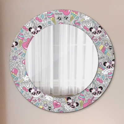 Produktbild von Wohnzimmer Spiegel - Mirror zum Wandspiegel Schlafzimmer – Schminkspiegel - Panda Einhorn - Rund: Ø50cm