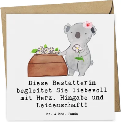 Produktbild von Mr. & Mrs. Panda doppelkarte Bestatterin Herz - Weiß - Geschenk, faltkarte, Klappkarte, anlasskarte, Glückwunschkarte, Grußkarte
