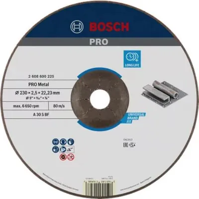 Image de Disque à tronçonner aggloméré PRO métal 230x2,5x22,23mm - BOSCH - 2608600225