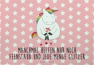 Produktbild von Mr. & Mrs. Panda Küchenbrett Einhorn Traurig - Rot Pastell - Geschenk, Frühstücksbrett, vesperbrett, Servierplatte, schneidbrett, Schneideunterlage, Glas-Schneidebrett