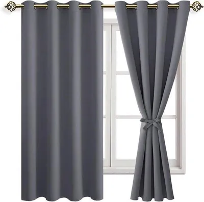Produktbild von Famanu Verdunkelungsgardinen - mit Ösen - für Schlafzimmer und Wohnzimmer - grau - 2 Stück - 160 x 132 cm (H x B)