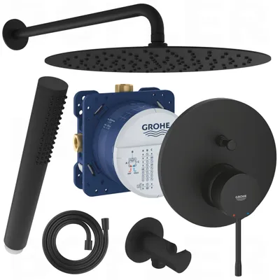 Produktbild von GROHE Essence New Armatur + Rapido Smart Box | Inkl. BOFLER Duschanlage Duschsystem Duschset #2, Regendusche Ø30cm, Brausearm, Brauseset, matt schwarz