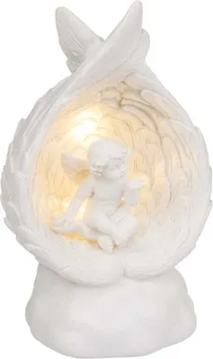 Produktbild von Out of the blue LED Dekofigur Sitzender Engel, zufällige Auswahl aus 4 ähnlichen Motiven, Engelsfigur Putte Dekoengel Engelchen Lichtdeko, Maße (H/B/T): 12 x 7 x 5,5 cm, Weiß