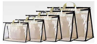 Produktbild von Handtaschen-Organizer, transparente Staubbeutel in 5 Größen, mit Reißverschluss und Griffen, für Handtaschen und Geldbörsen, Beige