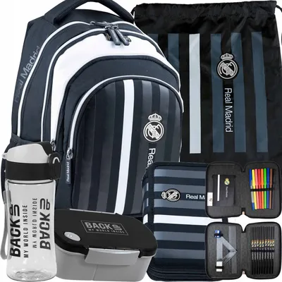 Image de 5 pcs. Set sac à dos d'école sac à plumes boîte à pain sac à dos Real Madryt