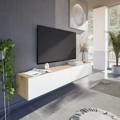 Produktbild von Wand-TV-Schrank KAWAY 180x35x28 cm Nodi Oak & Artik White, 2 Push-Klapptüren