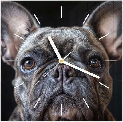 Produktbild von Wanduhr aus Glas mit Motiv Bulldoggenportrait- 30 x 30 cm - inkl. Aufhängesystem