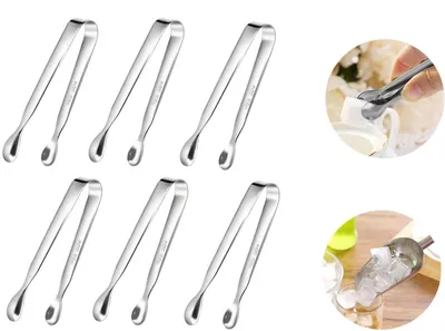 Obrázek produktu pro Sada 6 kleští na cukrovinky, nerezová ocel, 11 cm, vhodné na bonbóny, zmrzlinu, salát, lze mýt v myčce, servírovací kleště pro bufet a oslavy