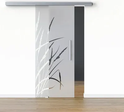 Produktbild von Pertura Glasschiebetür Komplettset Glera Blade 02 900x2175 mm Links inkl. Beschlag Selir Aluminium Edelstahloptik,Stange