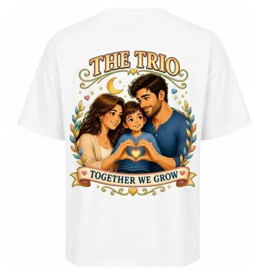 Produktbild von Damen Oversize T-Shirt Weiß S – Bedrucktes Shirt mit Familien Motiv aus Baumwolle – LUNØIR ©