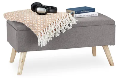 Immagine prodotto di Panca imbottita con cuscino e gambe in legno, color grigio chiaro