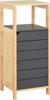 Image de HOMCOM Meubles de Salle de Bain sur Pied Armoire de Rangement Colonne Gain de place avec Porte et tiroir en Bois et Bambou 32L x 30l x 80H cm