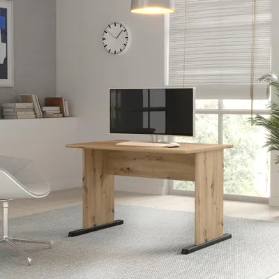 Produktbild von Forte TEMPRA 2 Schreibtisch 100 110, moderner Schreibtisch mit Kufenfüßen, Büro, Holzwerkstoff, Artisan Eiche Holzdekor, 108 cm breit x 72 cm hoch x 72 cm tief