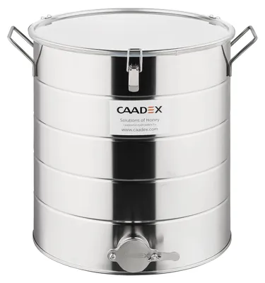 Produktbild von CAADEX Abfüllbehälter für Honig - zum Befüllen - aus säurebeständigem Edelstahl - 50 kg - mit Edelstahlhahn, Dichtung und Klammern - Imkerei