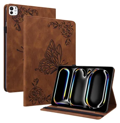 Produktbild von Für Apple iPad Pro 11 2024 Schmetterling Muster Kunstleder Hülle Cover Tasche Case Braun