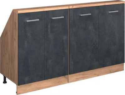 Produktbild von Vicco Küchenschrank für Dachschrägen R-Line, 140 cm 2er Set, Schwarz Beton/Goldkraft Eiche