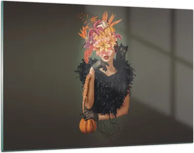 Produktbild von Bilder auf glas - Einteilig - Frau Katze Blumen - 120x80cm - Glasbilder - Wandbilder - Bilder - zum Aufhängen bereit - Wanddekoration aus Glas - Glas Bilder - Wandbild auf Glas - GAA120x80-4825