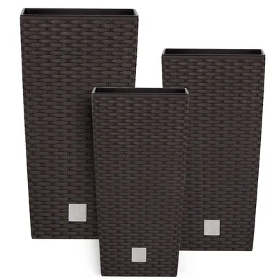 Produktbild von Topf Set 3 x Pflanztöpfe Kübel Rattan Hohes H 32 37 42 cm Umbra Kunststoff mit Pflanzeinsatz Quadrat