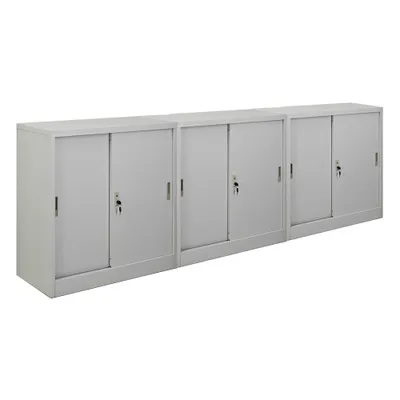 Produktbild von Mega Deal | 3x Aktenschrank ELEPHANT mit abschließbaren Schiebetüren | HxBxT 90x90x40cm | 3 Ebenen | Stahl mit Pulverbeschichtung | Lichtgrau | Mehrzweckschrank Büroschrank Aufbewahrungsschrank
