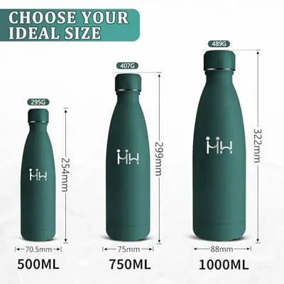 Produktbild von Trinkflasche 1l Edelstahl Doppelwandig, Mujigaga Thermosflasche, Wasserflasche