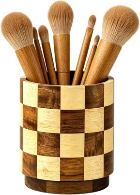 Produktbild von Holz-Utensilienhalter mit mehreren Fächern und platzsparender Drehfunktion für die Arbeitsplatte, für Pfannenwender, Essstäbchen, Schneebesen und Zangen im Zuhause oder Studentenwohnheim