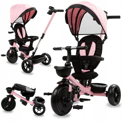 Produktbild von Kidwell AXEL Dreirad 4in1 – Dreirad-Buggy mit Drehsitz, Freilauf, Sonnendach, EVA-Rädern & Schiebestange bis 25 kg Rosa