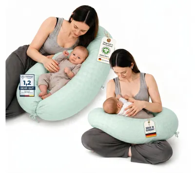 Produktbild von Minky Mooh® Stillkissen XXL 190x30 cm Baumwolle mit Kapok-Füllung – Schwangerschafts- & Seitenschläferkissen – Mint, Perkal