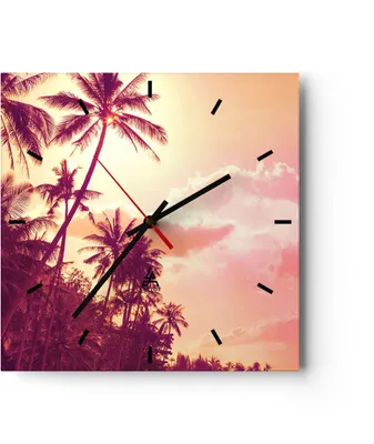 Produktbild von Wanduhr - Quadrat - Glasuhr - palme dschungel - 30x30cm - Schleichendes Uhrwerk - Lautlos - zum Aufhängen bereit - Dekoration Modern - Wanddekoration aus Glas - C3AC30x30-3994