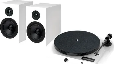 Produktbild von Pro-Ject Juke Box E1 + Speaker Box 5E OM5e High Gloss White Plattenspieler-Kit