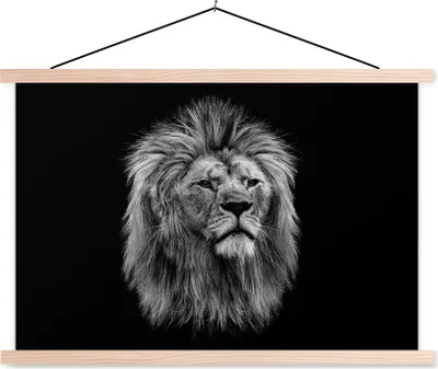 Produktbild von MuchoWow® Textilposter Löwe - Profil - Schwarz - Weiß 60x40 cm mit holzfarbenen Rahmen - Bilder