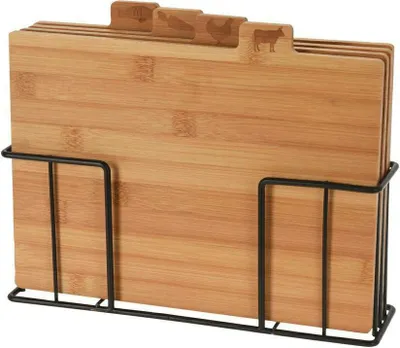 Immagine prodotto di Excellent Houseware | Set di taglieri - 4 pezzi - Bambù - Con supporto a soppalco - Igienico e alla moda