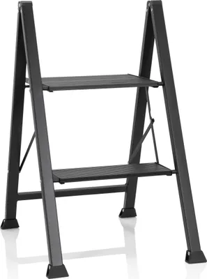 Produktbild von hjh OFFICE Klappleiter 2 Stufen SOLID W5 Aluminium, Stahl Leiter klappbar, Stehleiter, Haushaltsleiter bis 150 kg belastbar