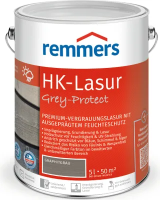 Obrázok produktu pre Remmers HK-Lasur 3v1 Grey-Protect grafitovo sivá, 5 litrov, lazúra na drevo na zošednutie v exteriéri, 3 prípravky na ochranu dreva v jednom, ochrana proti vlhkosti a UV žiareniu