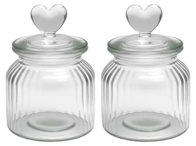 Immagine prodotto di Set di 2 contenitori vintage in vetro con coperchio in metallo, capacità 650 ml