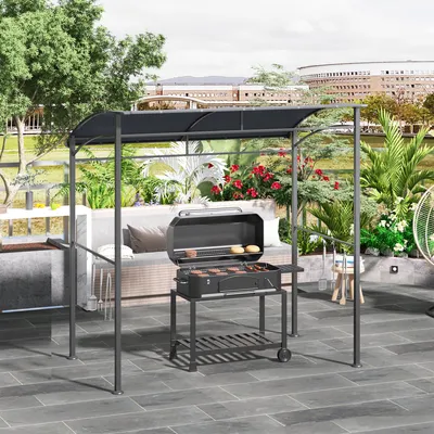 Produktbild von SUGIFT Grillpavillon mit Stahlrahmen, Grillüberdachung mit Haken, Gartenpavillon wetterfest, Grau | 215 x 150 x 220 cm | 10 Haken | UV-beständig