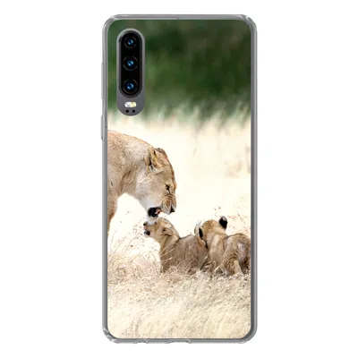 Produktbild von MuchoWow® Handyhülle Schutzhülle Hülle für Huawei P30 Löwe - Gras - Junge - Familie Silikon Softcase Handy Hülle - Kartenbesitzer