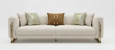 Immagine prodotto di Divano moderno a 3 posti, color crema, rivestito in tessuto bouclé, ideale per il soggiorno
