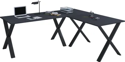 Zdjęcie produktu dla VCM Wood Desk | Narożne biurko gładkie | 220x220 | L Kształt lewy lub prawy | Płyta robocza 80 cm Głęboka | Stół komputerowy Meble biurowe - Lona X
