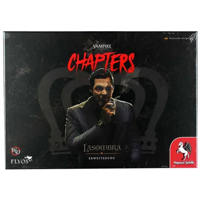 The image shows the front of a board game box for 'Vampire: Die Maskerade - CHAPTERS: Lasombra Erweiterung'.